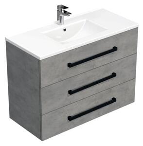 Koupelnová skříňka s černou úchytkou a umyvadlem SAT Cube Way 100x76,5x46 cm beton mat CUBE46C1003BEMOD