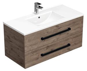 Koupelnová skříňka s černou úchytkou a umyvadlem SAT Cube Way 100x53x46 cm dub Wellington mat CUBE46C1002DWMOD