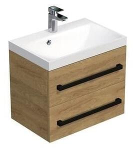 Koupelnová skříňka s černou úchytkou a umyvadlem SAT Cube Way 60x53x40 cm dub Hickory mat CUBE2C60ZDH