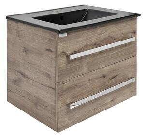 Koupelnová skříňka s černým umyvadlem SAT Cube Way 60x53x46 cm dub wellington mat CUBE46602DWMODC