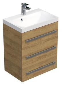 Koupelnová skříňka s chromovými úchyty a umyvadlem SAT Cube Way 60x76,5x40 cm dub Hickory mat CUBE2603DH
