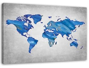Obraz na plátně Mapa světa modrá - 100x70 cm