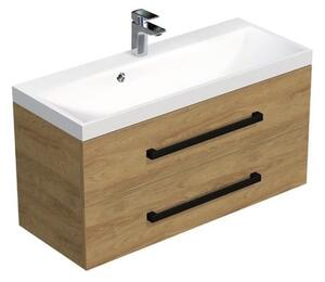 Koupelnová skříňka s černou úchytkou a umyvadlem SAT Cube Way 100x53x40 cm dub Hickory mat CUBE2C100ZDH