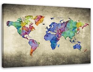 Obraz na plátně Mapa světa Barevné Vintage - 100x70 cm