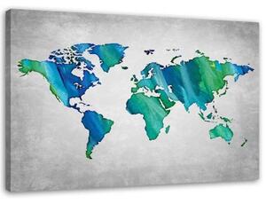 Obraz na plátně Mapa světa šedá - 100x70 cm