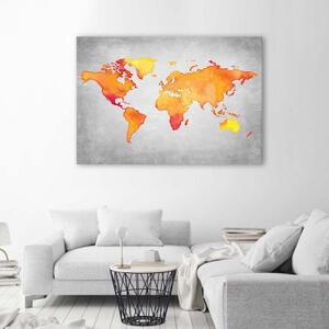 Obraz na plátně Mapa světa Oranžová - 60x40 cm