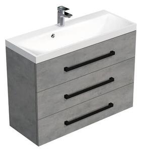 Koupelnová skříňka s černou úchytkou a umyvadlem SAT Cube Way 100x76,5x40 cm beton mat CUBE2C1003BE