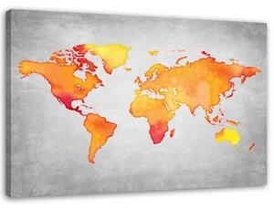 Obraz na plátně Mapa světa Oranžová - 90x60 cm