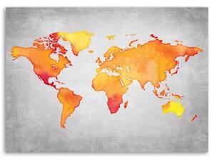 Obraz na plátně Mapa světa Oranžová - 60x40 cm