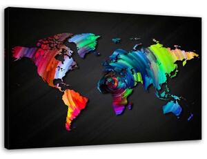 Obraz na plátně Barevná mapa světa - 90x60 cm
