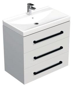 Koupelnová skříňka s černou úchytkou a umyvadlem SAT Cube Way 80x71x46 cm bílá lesk CUBE46C803BIVER