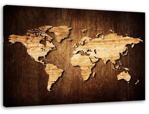 Obraz na plátně Mapa světa Dřevo - 90x60 cm