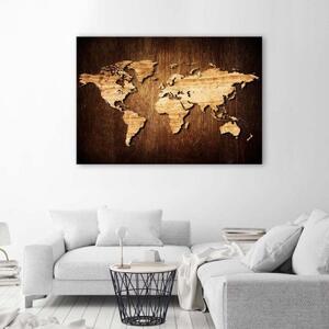 Obraz na plátně Mapa světa Dřevo - 60x40 cm