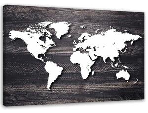 Obraz na plátně Mapa světa Wood Grey Office - 90x60 cm
