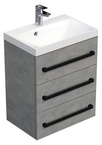 Koupelnová skříňka s černou úchytkou a umyvadlem SAT Cube Way 60x76,5x40 cm beton mat CUBE2C603BE