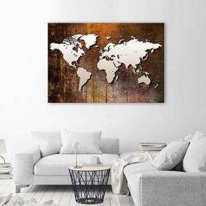 Obraz na plátně Mapa světa Kovová hnědá - 60x40 cm