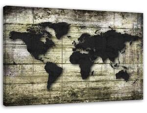 Obraz na plátně Prkenná černá mapa světa - 60x40 cm