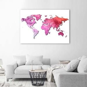 Obraz na plátně Mapa světa růžová - 60x40 cm