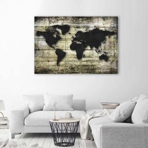 Obraz na plátně Prkenná černá mapa světa - 60x40 cm