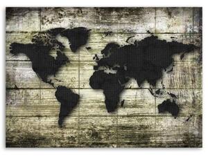 Obraz na plátně Desky s mapou světa šedé černé - 90x60 cm