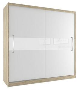 Velká šatní skříň CRAFTON 200 cm s posuvnými dveřmi DUB SONOMA/MAT/BÍLÝ LESK