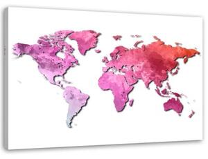 Obraz na plátně Mapa světa růžová - 120x80 cm