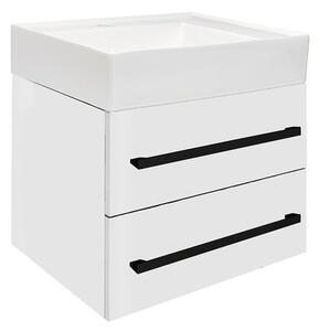 Koupelnová skříňka s umyvadlem a černou úchytkou SAT Cube Way 60x53x46 cm bílá lesk CUBE46C602BISATCW
