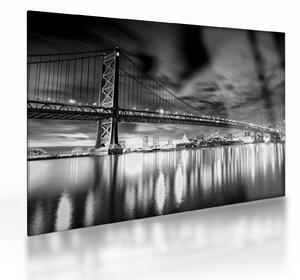 Skleněný obraz - Most Benjamina Franklina, Filadelfie, černobílý (70x50 cm)