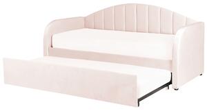 Sametová rozkládací postel 90 x 200 cm pastelová růžová EYBURIE