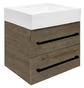 Koupelnová skříňka s umyvadlem a černou úchytkou SAT Cube Way 60x53x46 cm dub Wellington mat CUBE46C602DWSATCW