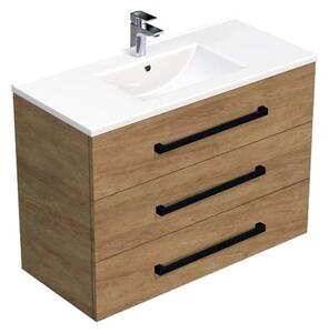 Koupelnová skříňka s černou úchytkou a umyvadlem SAT Cube Way 100x71x46 cm dub Hickory mat CUBE46C1003DHMOD