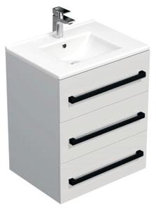 Koupelnová skříňka s černou úchytkou a umyvadlem SAT Cube Way 60x76,5x46 cm bílá lesk CUBE46C603BIMOD