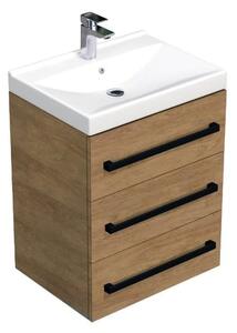 Koupelnová skříňka s černou úchytkou a umyvadlem SAT Cube Way 60x76,5x46 cm dub Hickory mat CUBE46C603DHVER