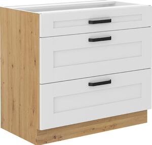 Kondela Dolní kuchyňská skříňka Lula 80 D 3S BB - bílá / dub artisan
