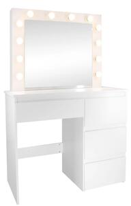 INLEA Toaletní stolek ZYRA s LED osvětlením (LED žárovky) a 4 zásuvkami – bílý