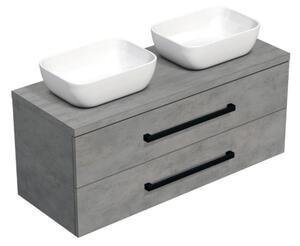 Koupelnová skříňka s černou úchytkou a krycí deskou SAT Cube Way 120x71x46 cm beton mat CUBE46C1203BESAT45