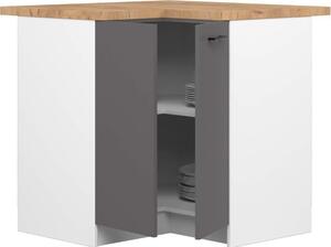 BDW - Kuchyňská skříňka - Rohová kuchyňská skříňka, pracovní deska, bílá/šedá, 90 cm