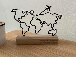 Kovová dekorace Mapa světa Stojánek: "I na malé cestě se dají zažít velká dobrodružství."