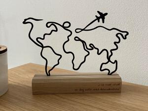 Kovová dekorace Mapa světa Stojánek: "Lepší je vidět něco jednou, než o tom tísíckrát slyšet."