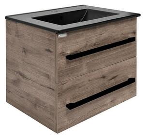Koupelnová skříňka s černou úchytkou a umyvadlem SAT Cube Way 60x53x46 cm dub Wellington mat CUBE46C602DWMODC