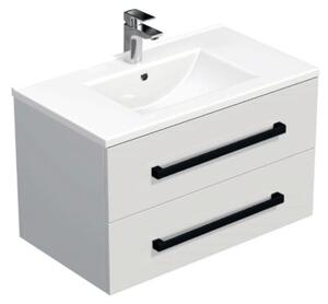 Koupelnová skříňka s černou úchytkou a umyvadlem SAT Cube Way 80x53x46 cm bílá lesk CUBE46C802BIMOD