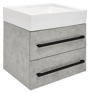 Koupelnová skříňka s umyvadlem a černou úchytkou SAT Cube Way 60x53x46 cm beton mat CUBE46C602BESATCW