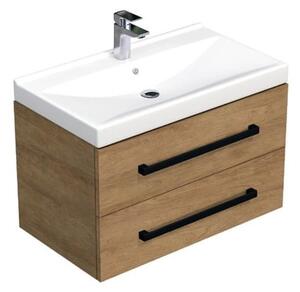 Koupelnová skříňka s černou úchytkou a umyvadlem SAT Cube Way 80x53x46 cm dub Hickory mat CUBE46C802DHVER