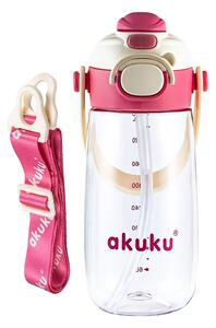 Školní láhev s brčkem Akuku 480 ml pink