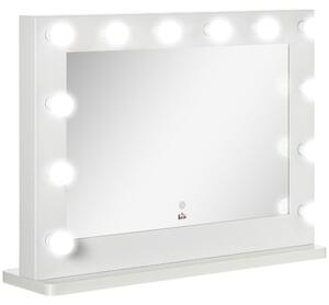 HOMCOM Hollywood – zrcadlo 80 x 60 cm, kosmetické zrcadlo s LED osvětlením, bílé