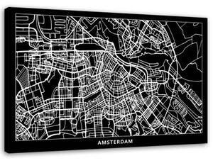Obraz na plátně Amsterdam Mapa města - 90x60 cm