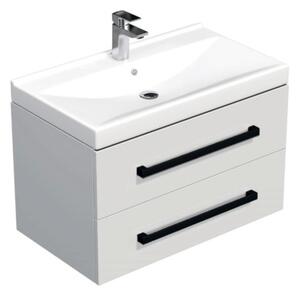 Koupelnová skříňka s černou úchytkou a umyvadlem SAT Cube Way 80x53x46 cm bílá lesk CUBE46C802BIVER