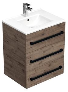 Koupelnová skříňka s černou úchytkou a umyvadlem SAT Cube Way 60x76,5x46 cm dub Wellington mat CUBE46C603DWMOD