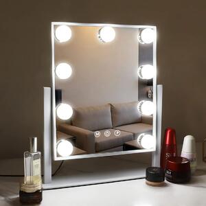VANITII Make-up zrcadlo s osvětlením 25 x 30 cm LED osvětlení 9 stmívatelných světel 3 barevné režimy Make-up zrcadlo otočné o 360° pro toaletní stolek bílé barvy