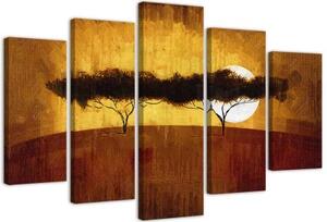 Obraz na plátně pětidílný Afrika Krajina Stromy - 150x100 cm